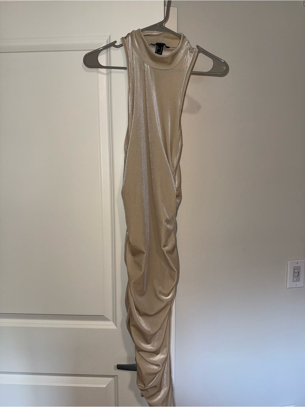 Forever 21 Metallic Gold One-Shoulder Ruched Dress